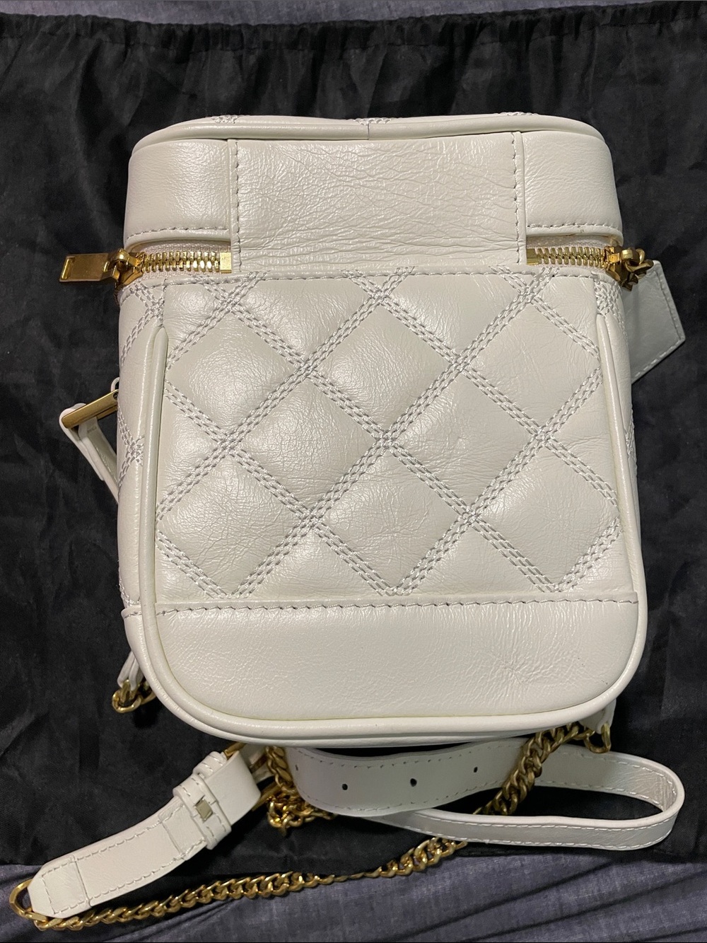 White Quilted Leather Crossbody Bag with Gold Hardware - Picture 5 of 5